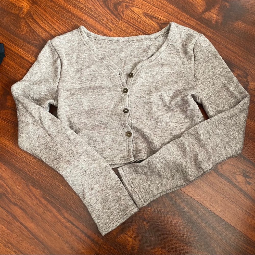 Commense brown tan knit button up long sleeve